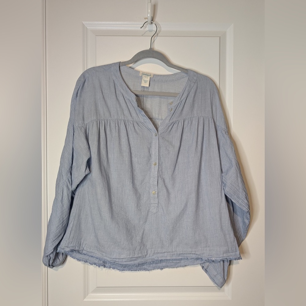 Sundance Dolman Cinch Prairie Blouse 100% Cotton Blue Size Small